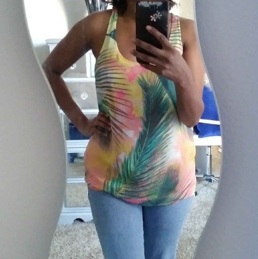 Old Navy Leaf Fern Neon Tank Top Blouse Chiffon S
